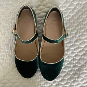 EUC Crewcuts Green Velvet Mary Jane Flats